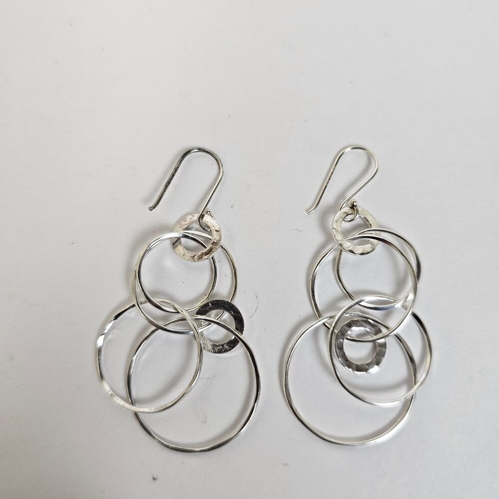 Ippolita Sterling Silver Interlocking Circle Multi Ring Hammered Drop Earrings - Picture 3 of 11
